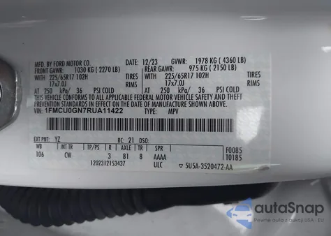 2024 Ford Escape Active из США, поврежденный, VIN 1FMCU0GN7RUA1142